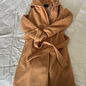 Long pea coat with tie and hood